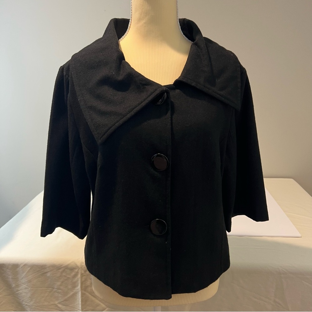 Black Button-Up Wool Blend Jacket